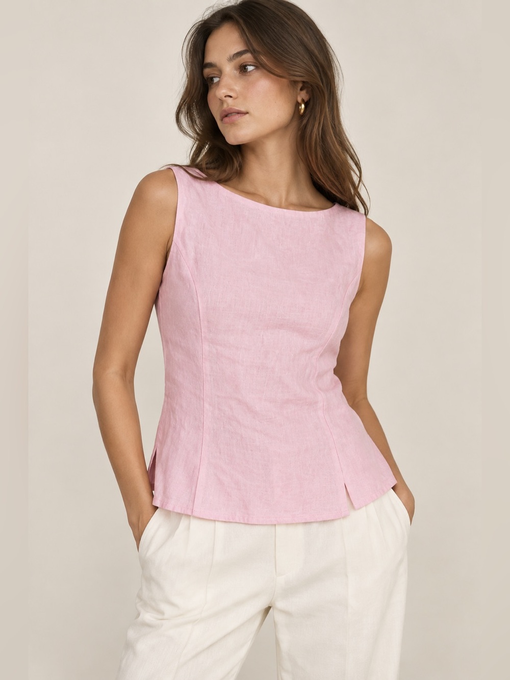 NWT Hollister Pink Linen Blend Open Back Tie Top Y2K Coastal Coquette M